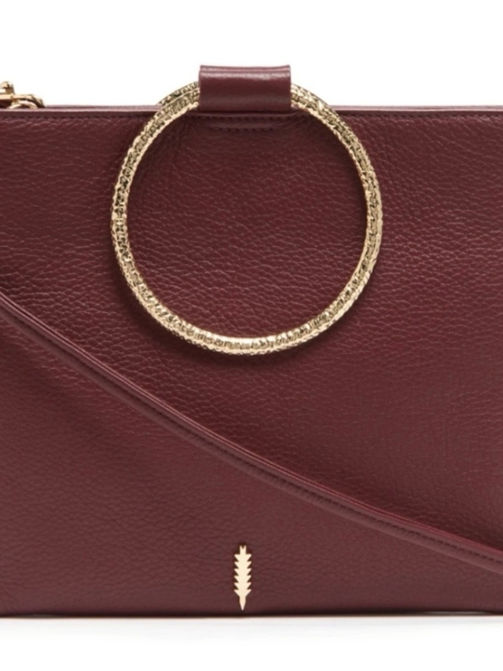 Elegant Burgundy Leather Wristlet with Gold Ring Accent
